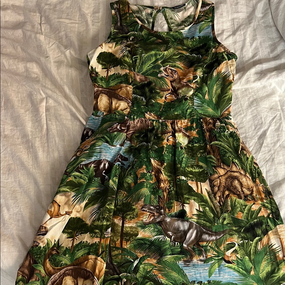 Dinosaur Print Dress - Green